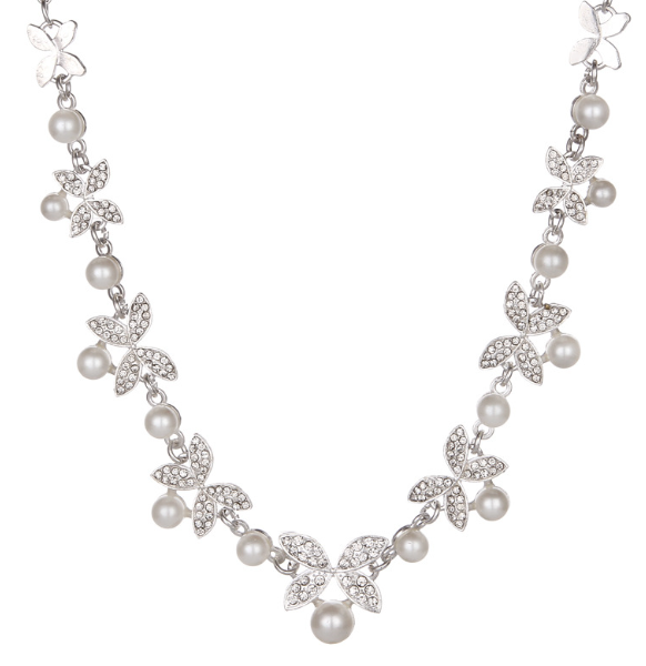 Korean Pearl Clover Necklace and Earring Set - Gold