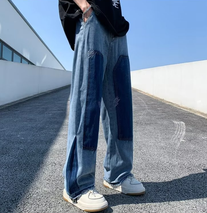 Men's High Street Wash Ripped Wide Leg Jeans