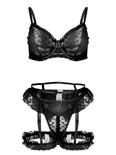 Heart Pattern Mesh Lingerie Set