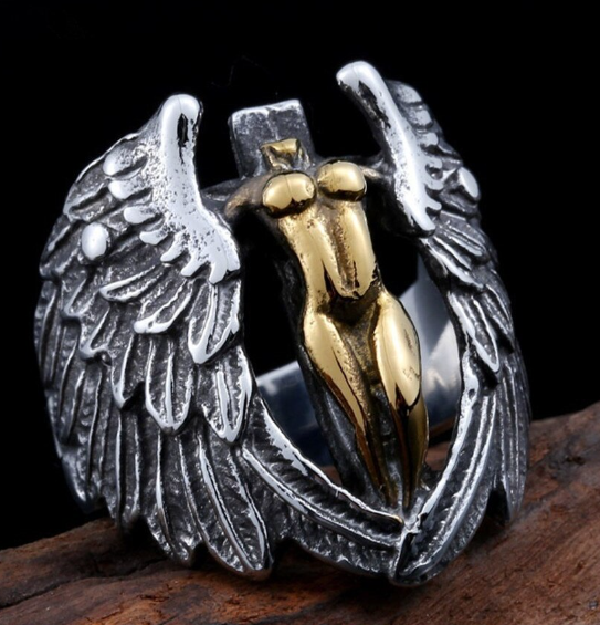 Different Color Variants of the Vintage Winged Angel Cross Ring