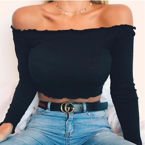 One-shoulder long-sleeve T-shirt