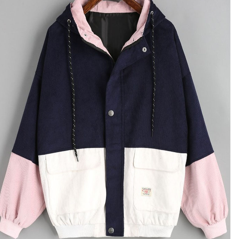 Color Block Hooded Baseball Jacket Detail