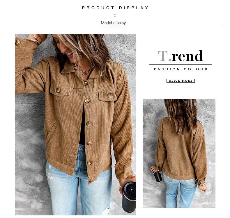 Pocket Button Casual Jacket Shirt Corduroy - Image 2