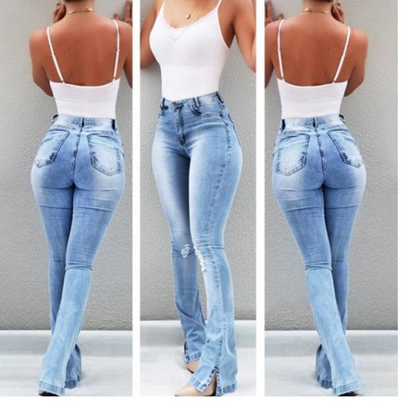 High-Waisted Flared Denim Pants Image 1