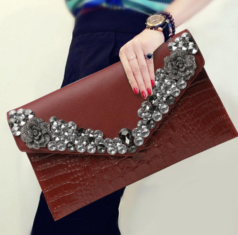 Rhinestone Crossbody Clutch - White