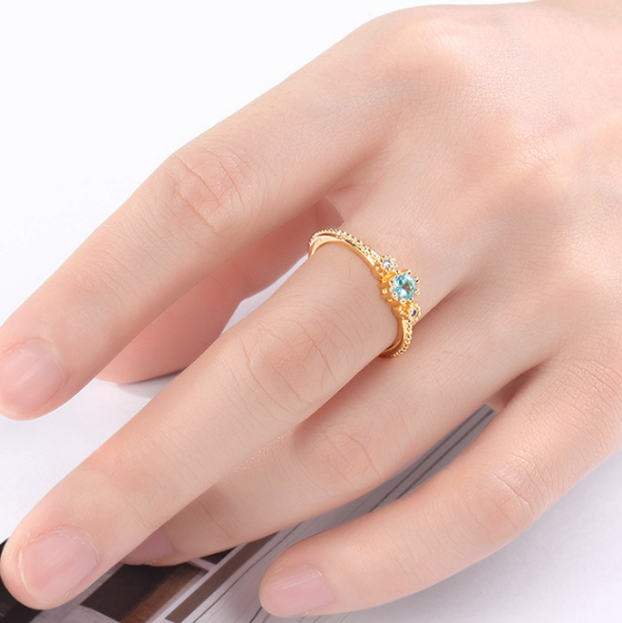 Gold-Plated Blue Zirconia Ring
