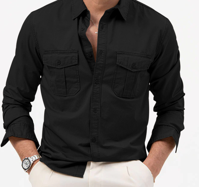 Slim Fit Multi-Pocket Workwear Shirt Image 8