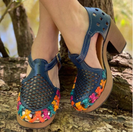 Blue low-heeled sandals