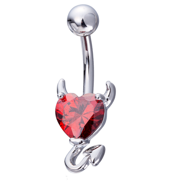 Heart Zircon Crystal Devil Belly Button Ring Navel Piercing 316L Stainless Belly Button Rings Sexy Body Jewelry Pircing Ombligo image