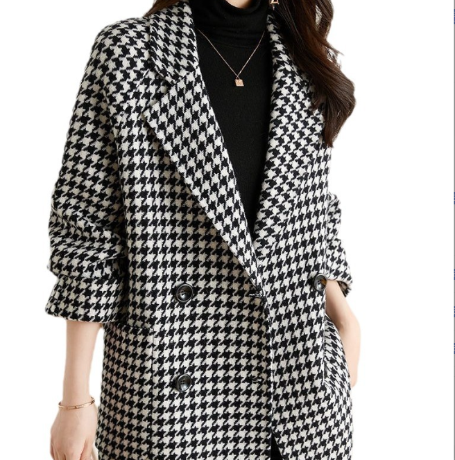 Houndstooth Women's Casual Suit Woolen Coat - Back View
