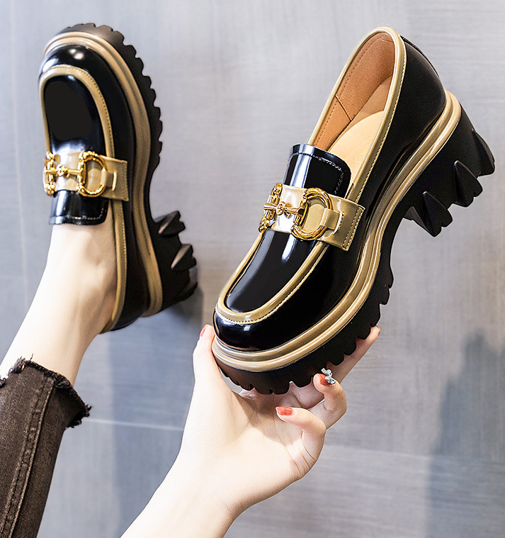 Close-up of Vintage Casual Chunky Heel Shoes