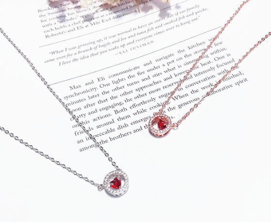 Red Heart Necklace Silver