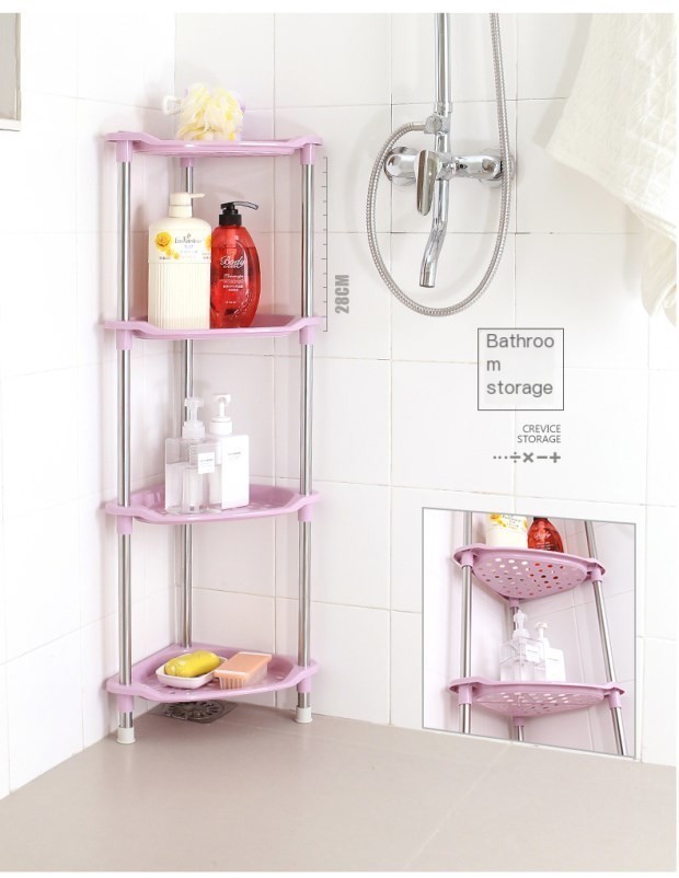 Triangular storage rack in bathroom