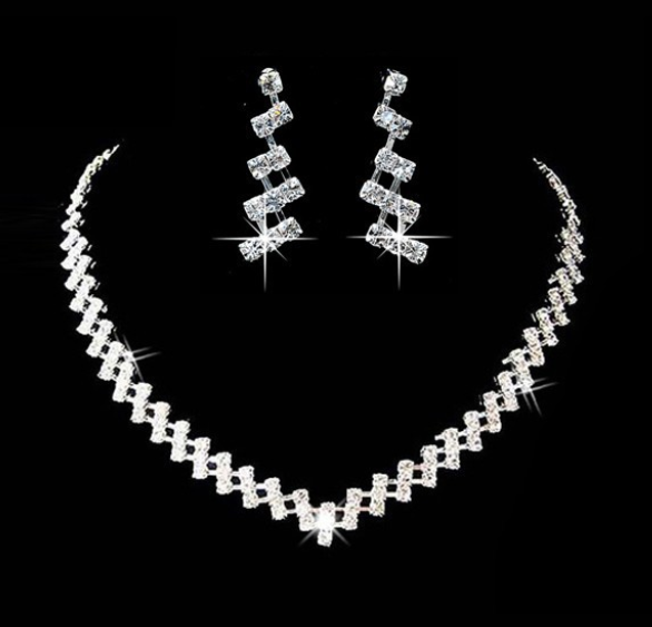 Bridal Rhinestone Necklace and Earrings Set