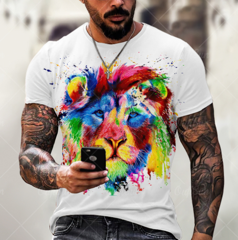Men's Summer 3D Lion Print T-Shirt