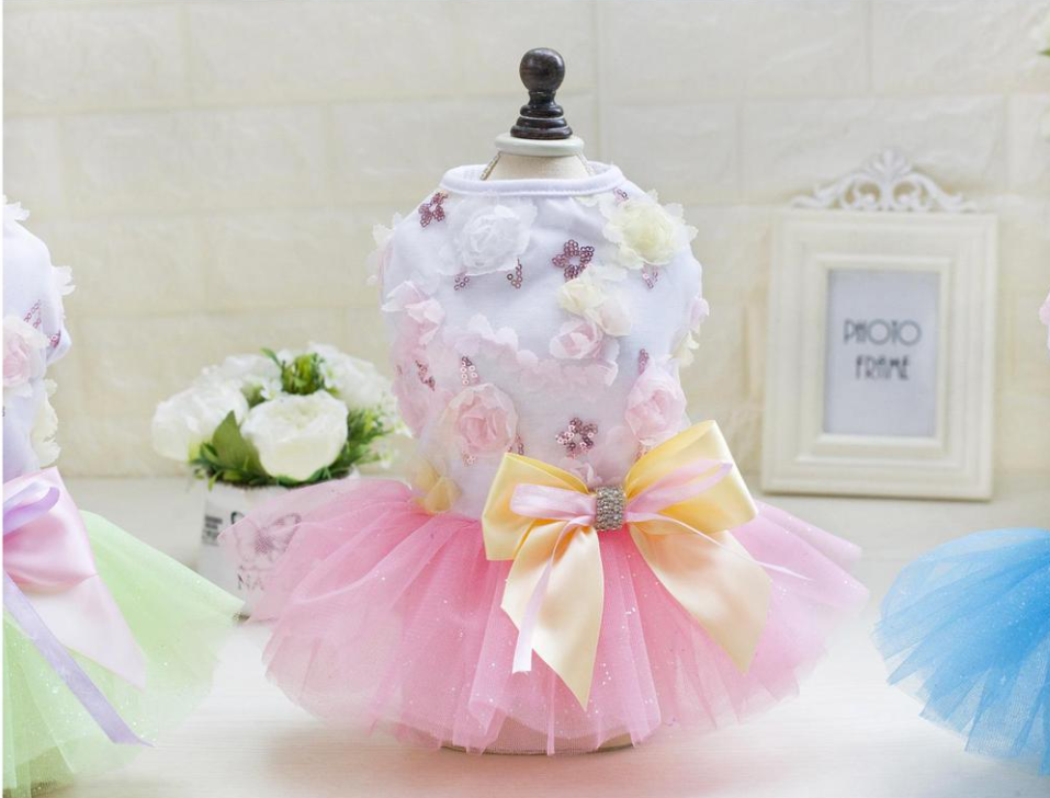 Dog wearing a fluffy tulle skirt