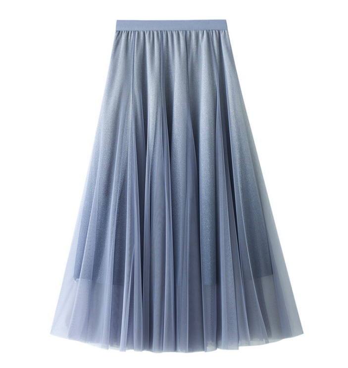 High-Waisted Gradient Tulle Skirt in Blue