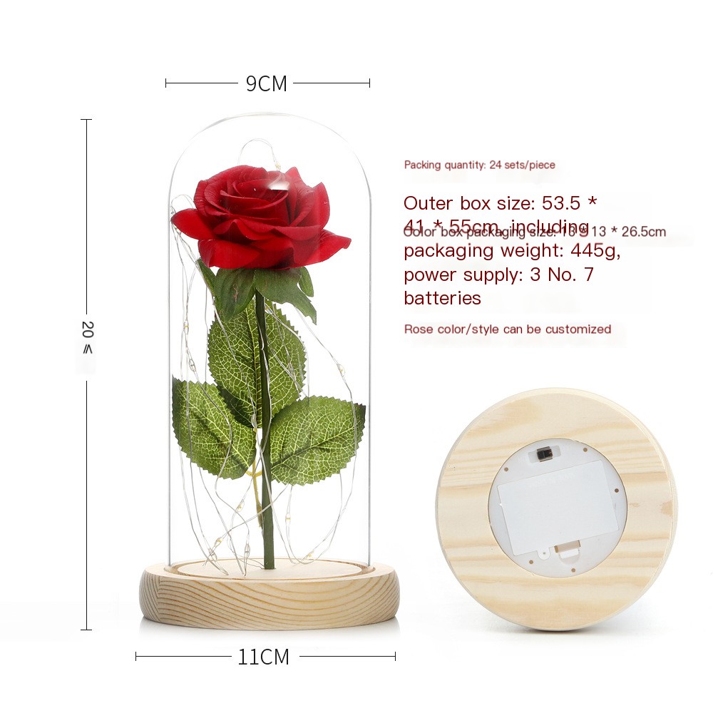 Beauty and the Beast Glass Dome Rose Lamp