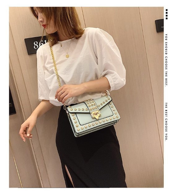 Rivet Chain Shoulder Bag - Black