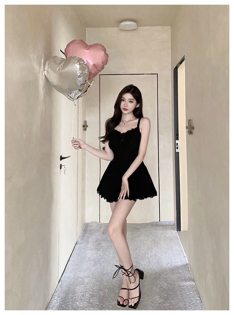 Lace Panel Ruffle Edge Slim Fit Bra Dress - Image 1