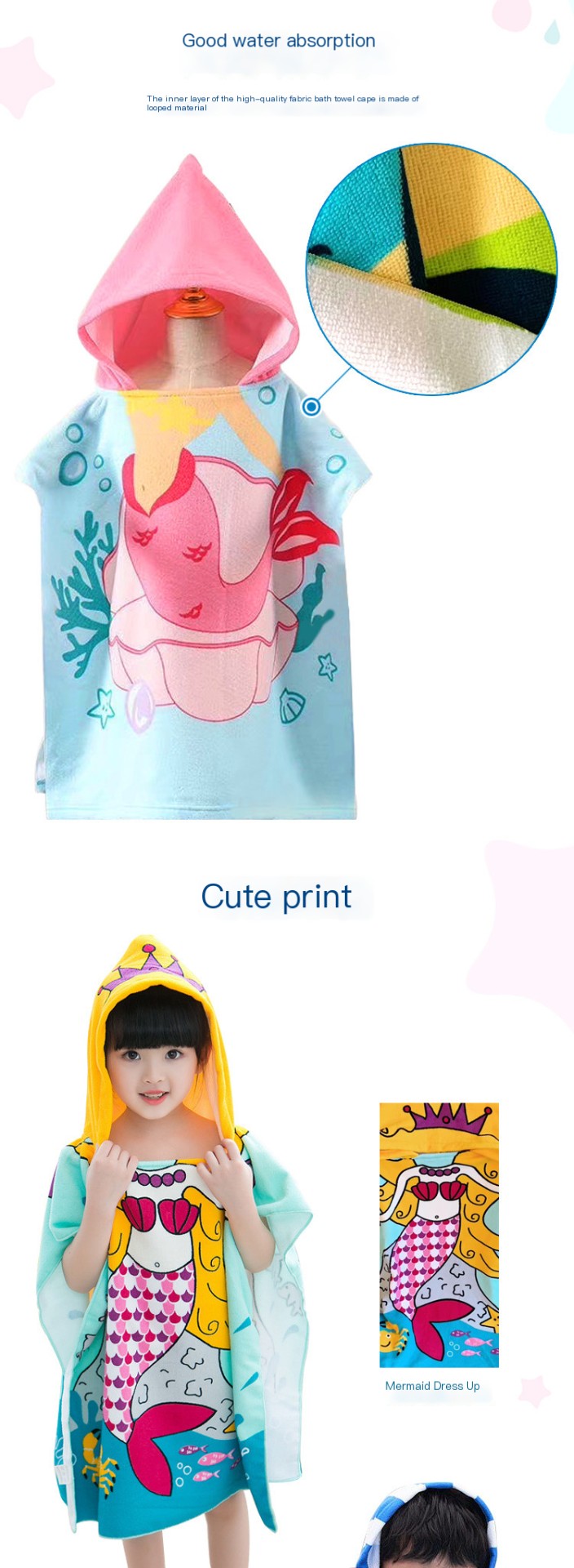 Children's Hooded Bathrobe Blue Dinosaur