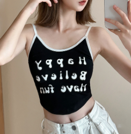 Color Block Letter Halter Tie Tank Top
