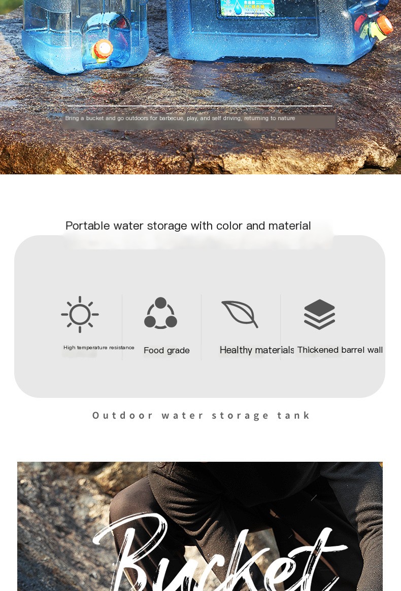 Outdoor bucket car water storage with faucet large capacity household mineral water bucket storage bucket large bucket pure water tank