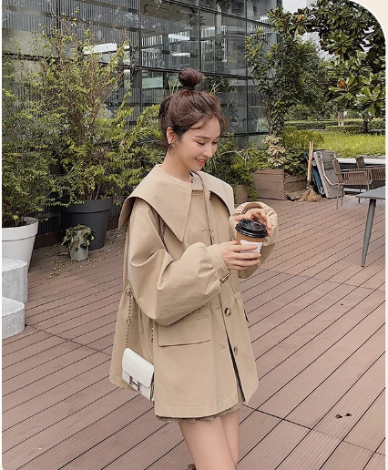 Women's Waist Small Windbreaker Mid-length Coat Image 4