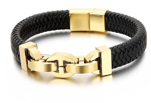 Durable Leather and Steel Bracelet