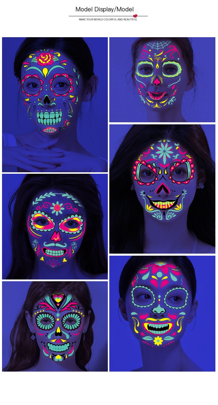 Glow-in-the-Dark Skull Face Tattoo 4