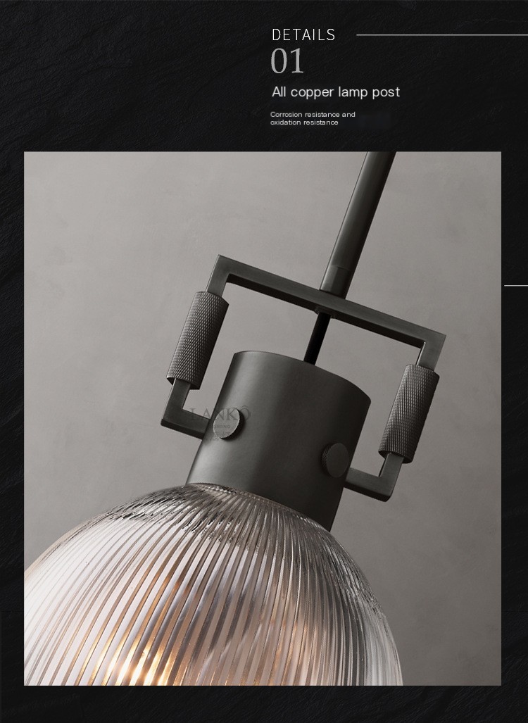 Vintage American Style Copper Glass Pendant Lamp 6