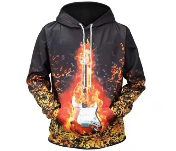 Creative Flame Guitar Print Hoodie