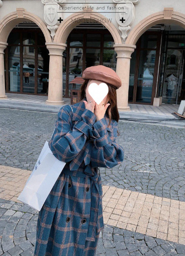 French Green Plaid Woolen Coat Image 6