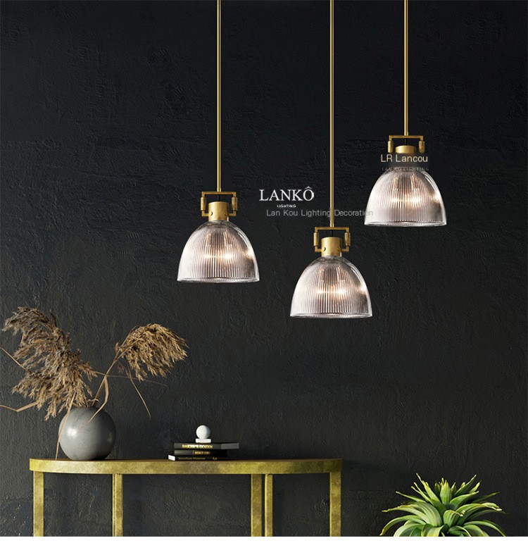 Vintage American Style Copper Glass Pendant Lamp 1