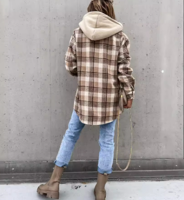 Hooded Plaid Shirt Jacket 7