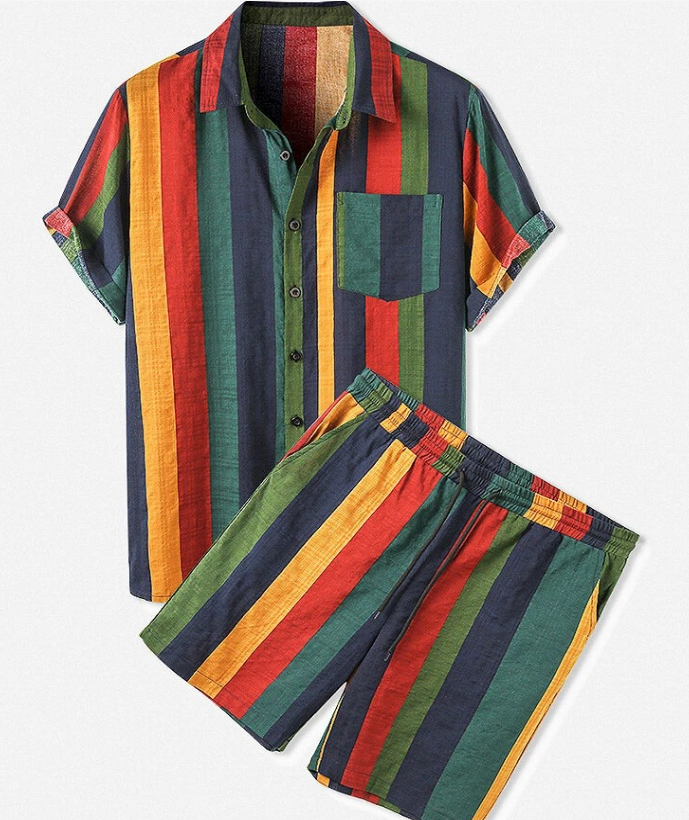 Man Vintage Printing Hawaiian Suit