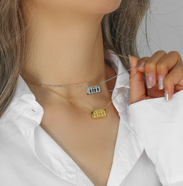 Unisex Stainless Steel Vintage Angel Number Necklace - Image 1