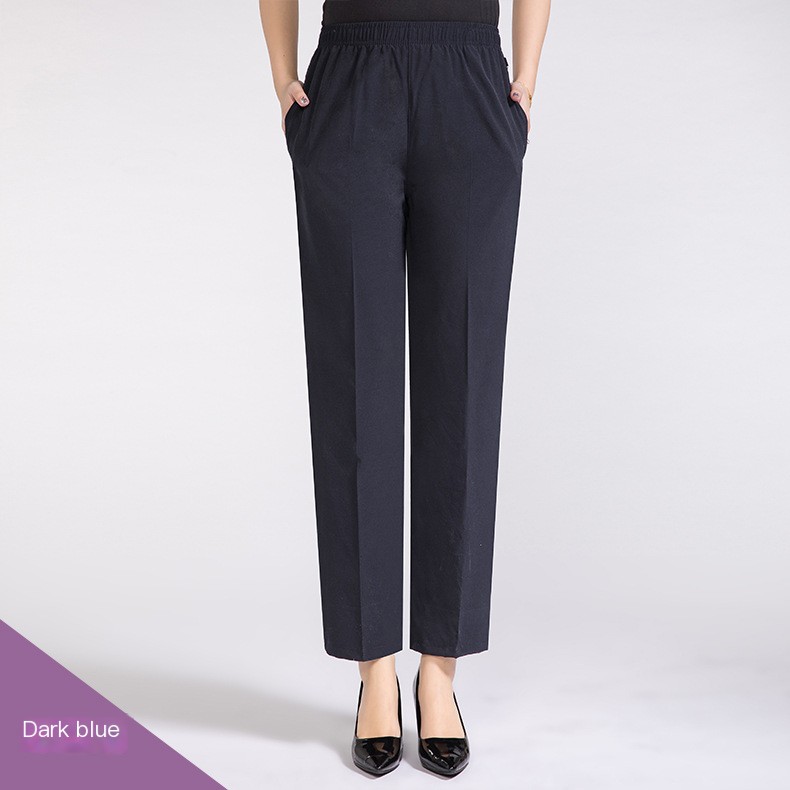 Summer New Cool Breathable Silk-like Women's Pants Solid Color Elasticated Waist Loose Middle-aged and Elderly Women's Pants for Mother