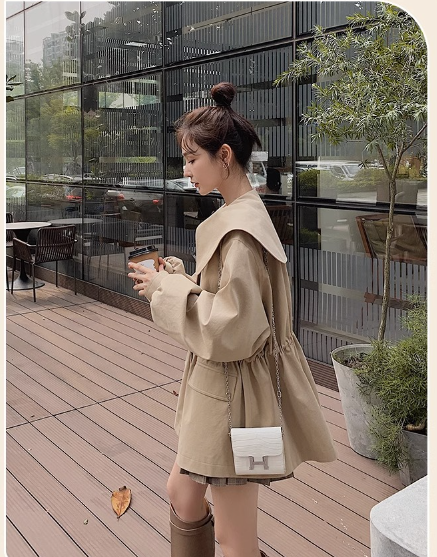 Women's Waist Small Windbreaker Mid-length Coat Image 2