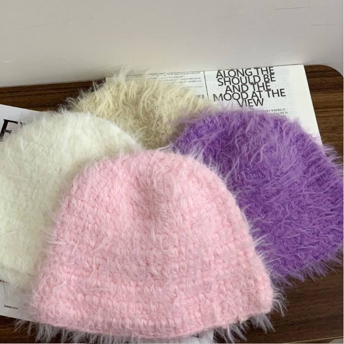 Korean Version Soft Waxy Long Wool Baotou Knitted Hat - Beige