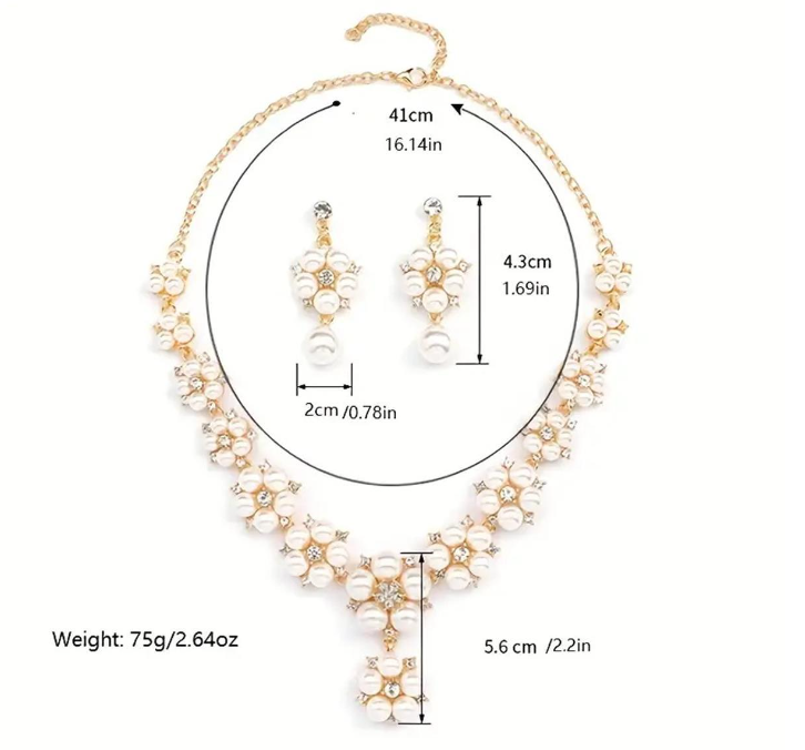 Pearl Necklace and Earrings Set 1