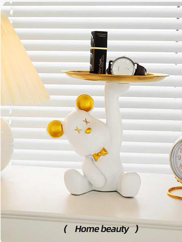 Cartoon Bear Key Storage Tray in White