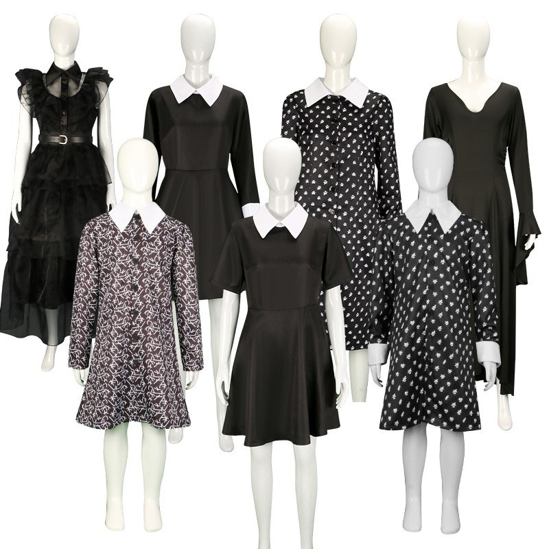 Adams cos clothing gauze dress Wednesday Adams black gauze dress Adams cosplay clothing in stock image