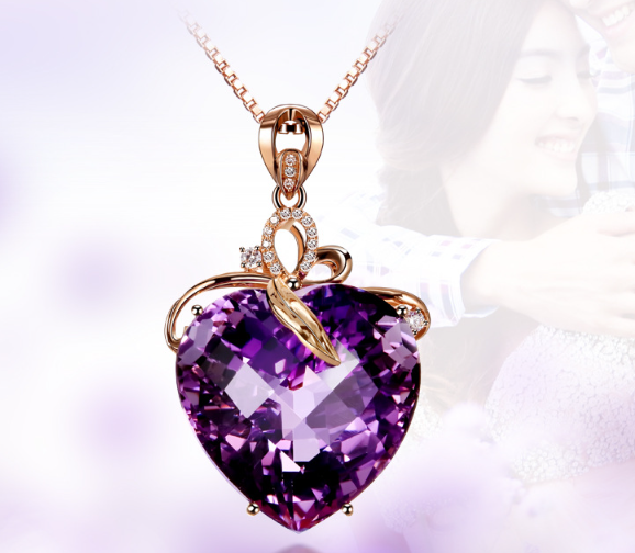 Amethyst Pendant with Rose Gold Chain