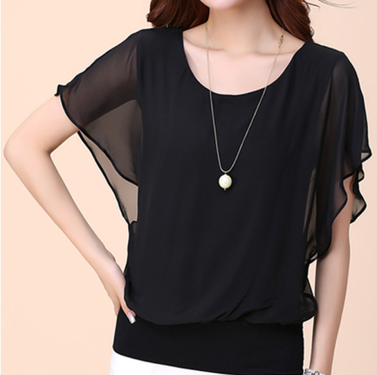Slim Bat Sleeve Chiffon Shirt