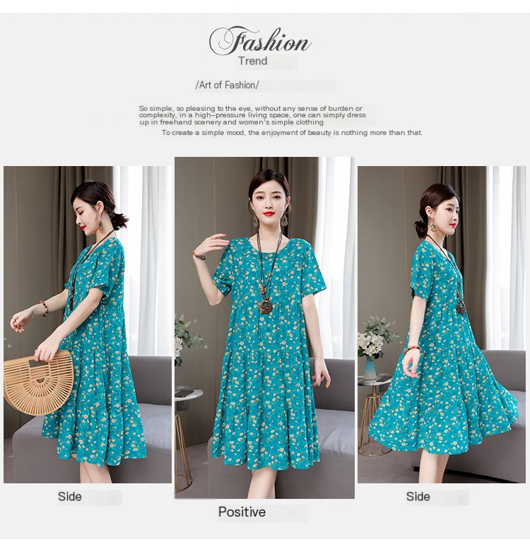 Mom Loose Slim Floral Cotton Silk Dress Summer Dress 2023 New Women's Short Sleeve Stylish Fashion Elegant