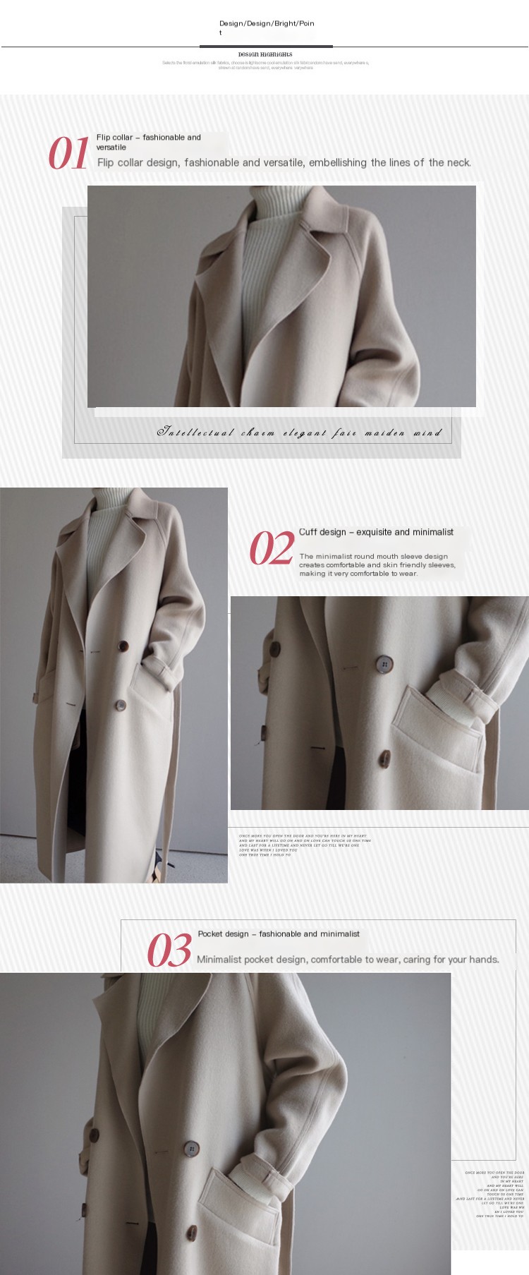 Womens Lapel Cashmere Coat Image 4