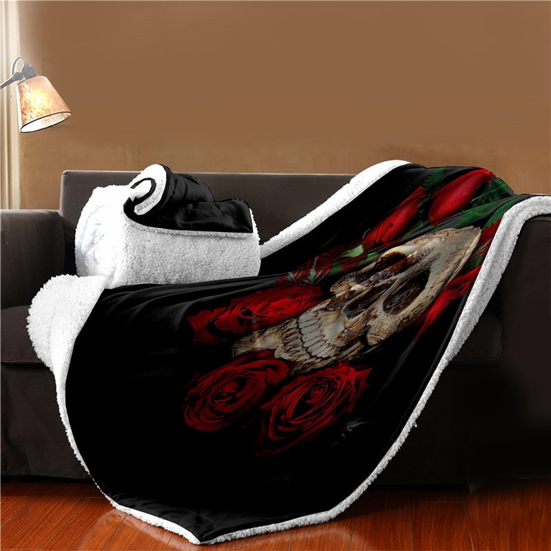 Red Rose Skull Blanket