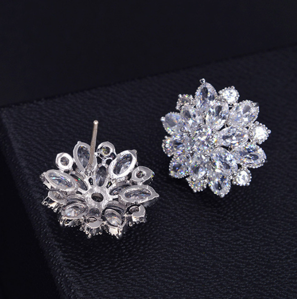 s925 Silver Flower Stud Earrings Detail