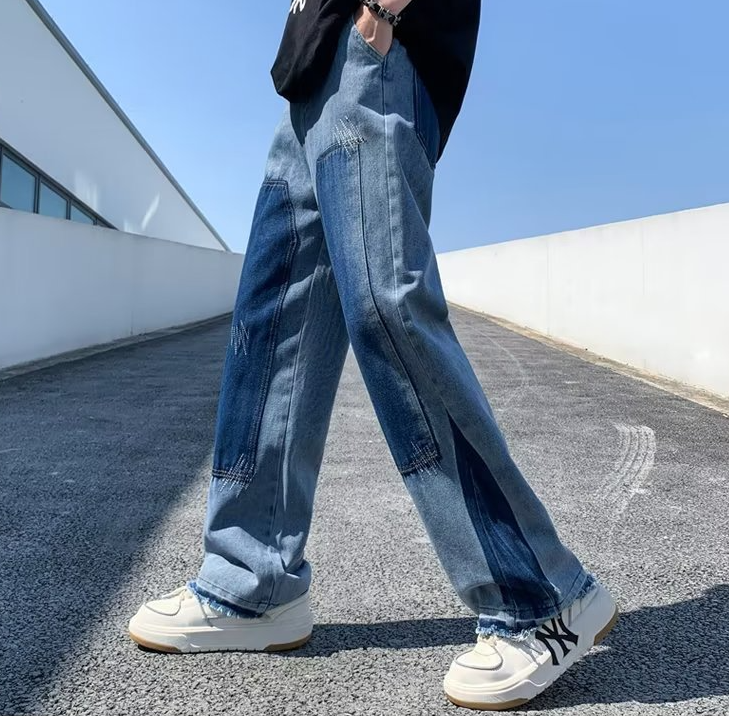 Men's High Street Wash Ripped Wide Leg Jeans